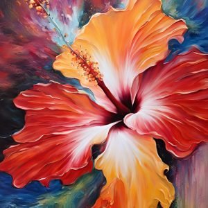 Red Orange Hibiscus Abstract Painting