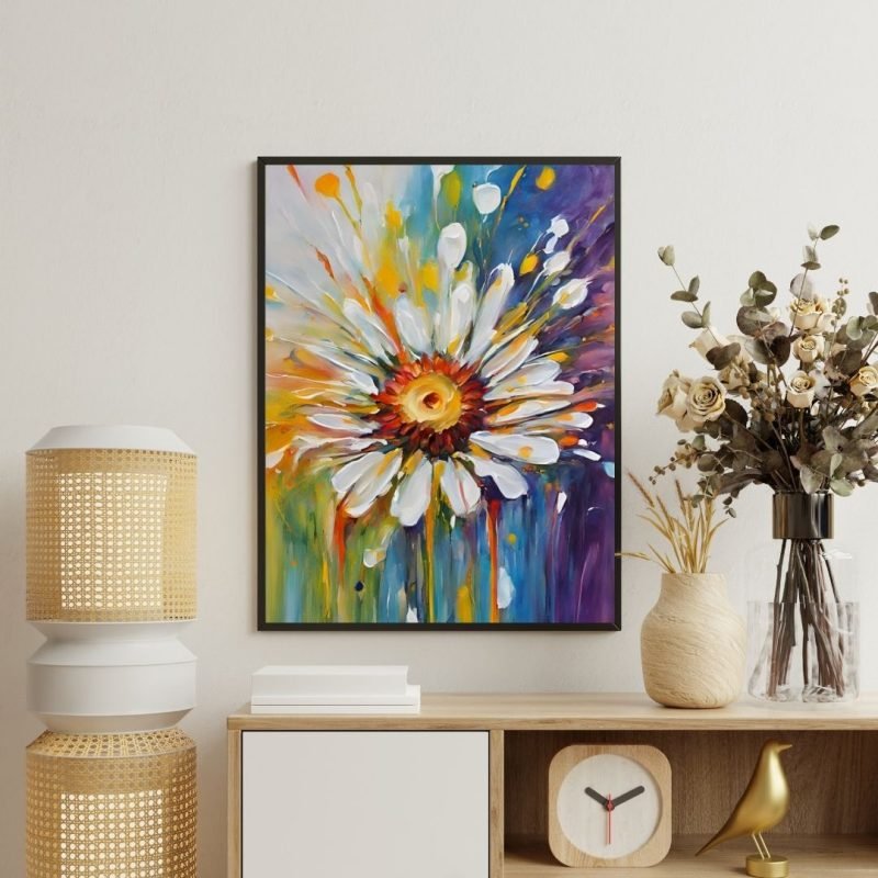 Single Daisy Abstract Painting Canvas