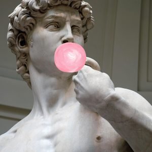 Statue of David Blowing Bubble Gum