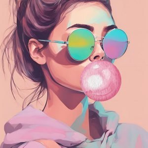 Sunglasses Girl Blowing Bubble Gum