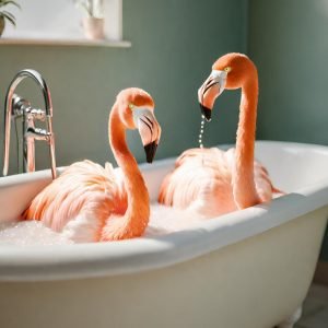 Two Flamingos in Bathtub
