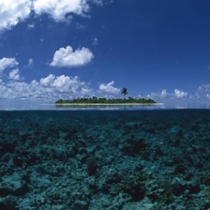 Underwater Seascape Clouds and Tropical Island