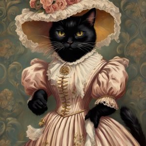 Victorian Black Cat Portrait Painting
