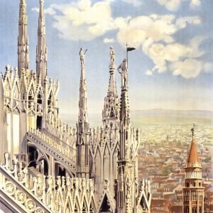 Vintage Milano Travel Poster Cityscape