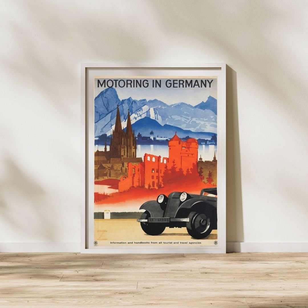 Vintage Motoring in Germany Travel Poster Wall Decor