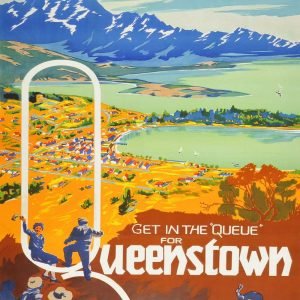 Vintage New Zealand Queenstown Railway Travel Poster