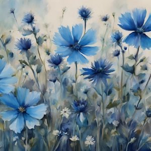 White and Blue Meadow Flowers Painting