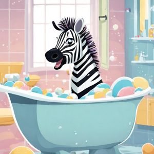 Zebra in Bathtub Cartoon Painting