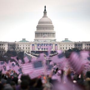 Washington Capitol Building Poster Waving Flags Art