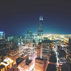 Chicago Downtown Poster Print Night View