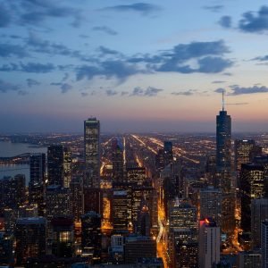 Chicago Skyline Night City Lights Poster Print