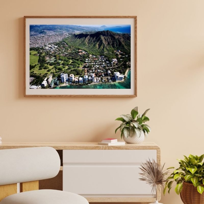 Hawaii Poster Aerial view of Waikiki Beach Honolulu Wall Art