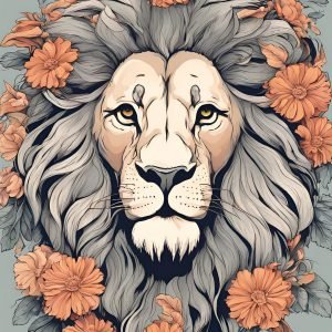 King Lion Head Painting with Flower