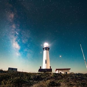 Starry Sky and Lighthouse Poster