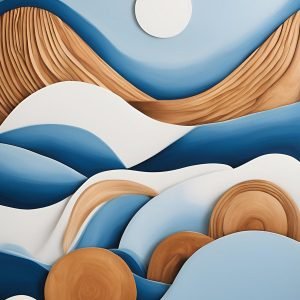Abstract Landscape Blue White Brown Print