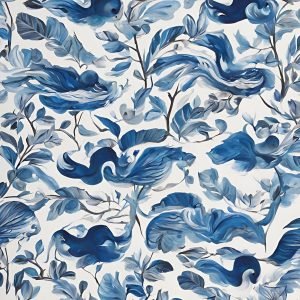 Blue White Abstract Flower Print