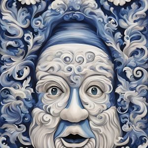 Blue White Secret Face Art Print
