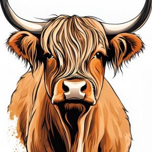 Brown Highland Cow Art