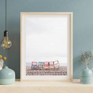 Colored Striped Beach Chairs Poster Wall Art
