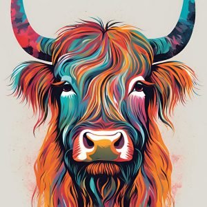 Colorful Highland Cow Art
