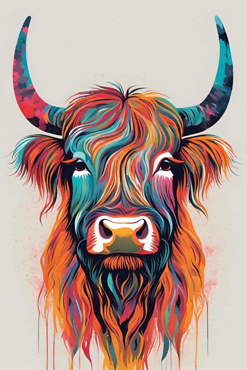 Colorful Highland Cow Art