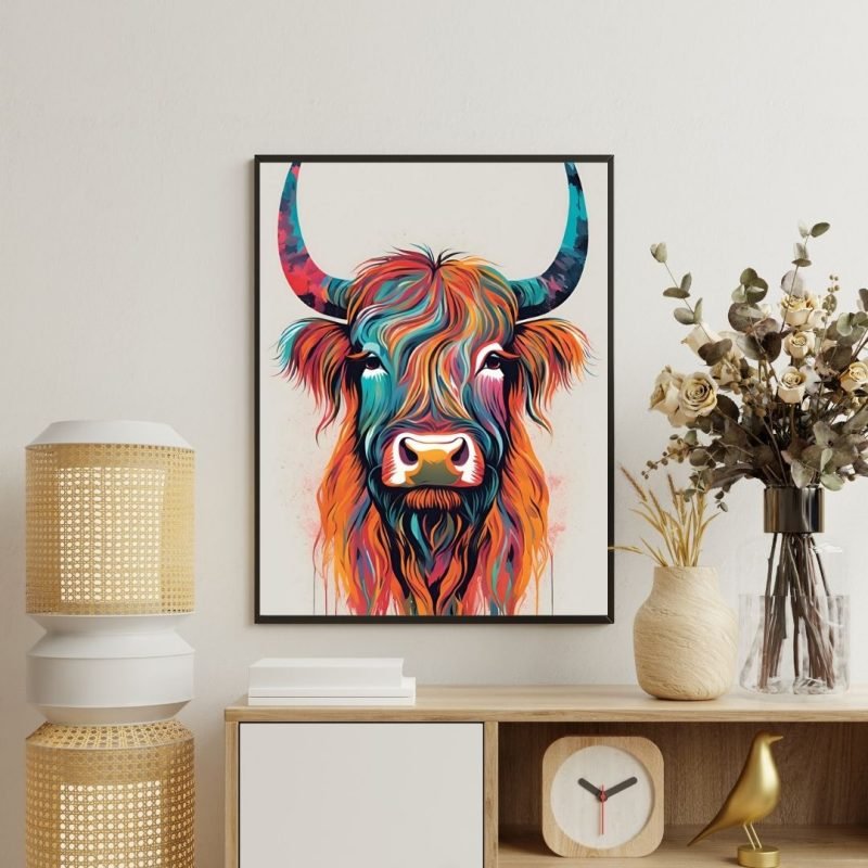 Colorful Highland Cow Art canvas
