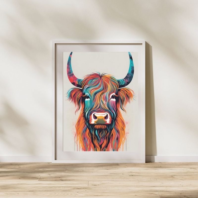 Colorful Highland Cow Head Painting - Image 2