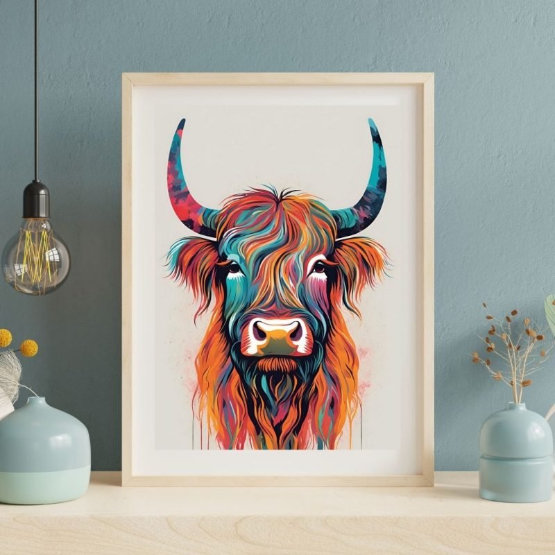 Colorful Highland Cow Art wall