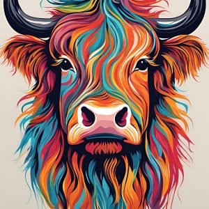 Colorful highland Cow Face Art