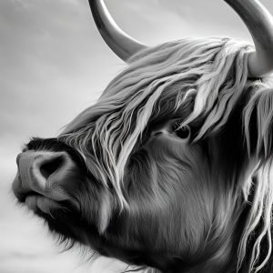 Highland Cow Black and White Portrait