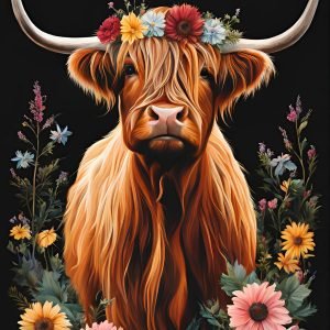 Highland Cow with Wreath and Flower Crown