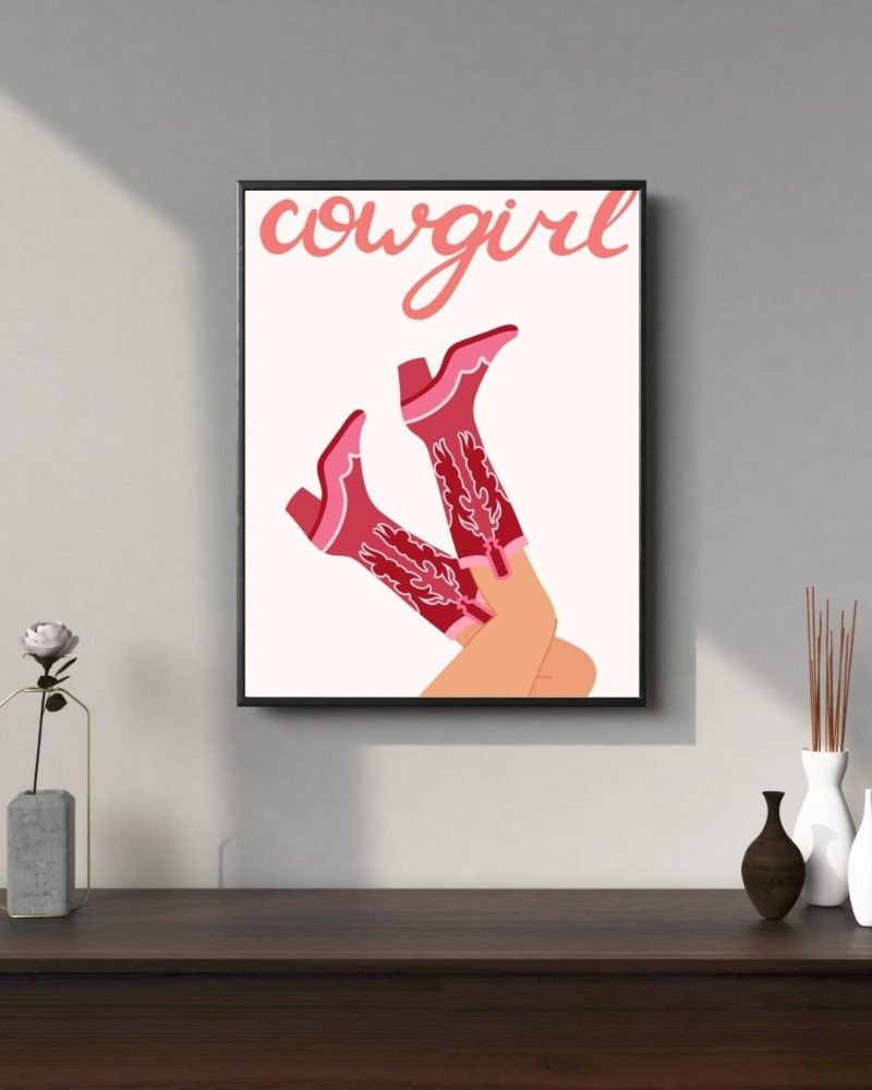Pink Cowgirl wearing Boot Print Canvas