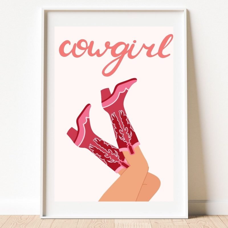 Pink Cowgirl wearing Boot Print Poster