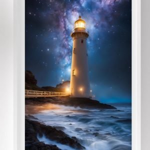 Starry Night Sky and Lighthouse poster Art Print