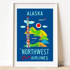 Vintage Alaska Travel Poster Orient Airlines 1952