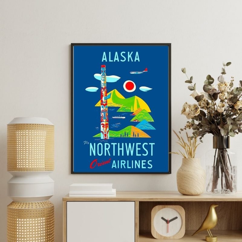 Vintage Alaska Travel canvas Orient Airlines 1952