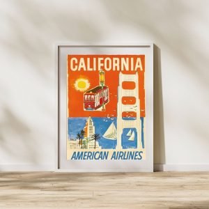 Vintage California Travel Poster 1950s Airlines