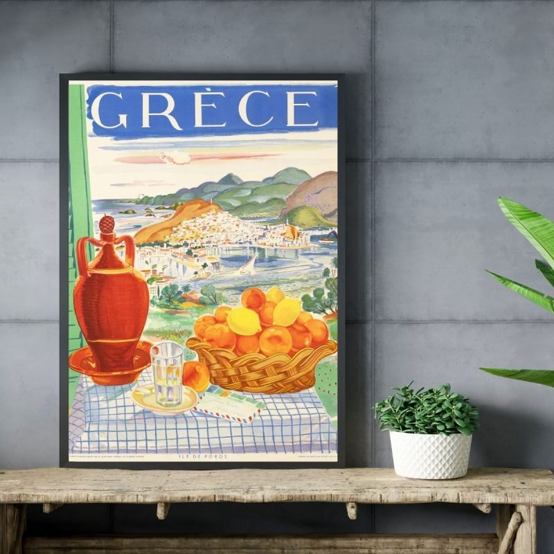Vintage Greece Poros Travel Poster 1948 decor