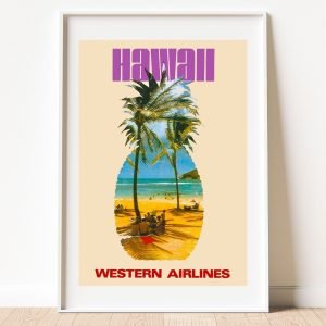 Vintage Hawaii Travel Poster Western Airlines