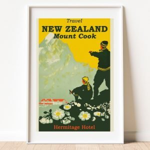 Vintage Mount Cook New Zealand Travel Poster