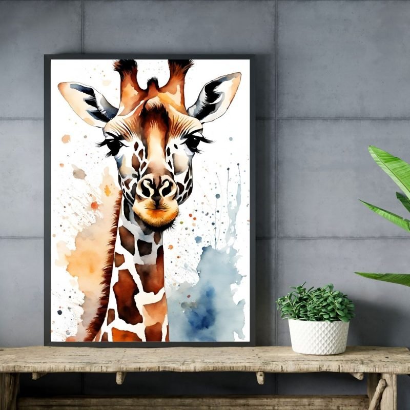 Watercolor Cute Gireffe Art Print canvas