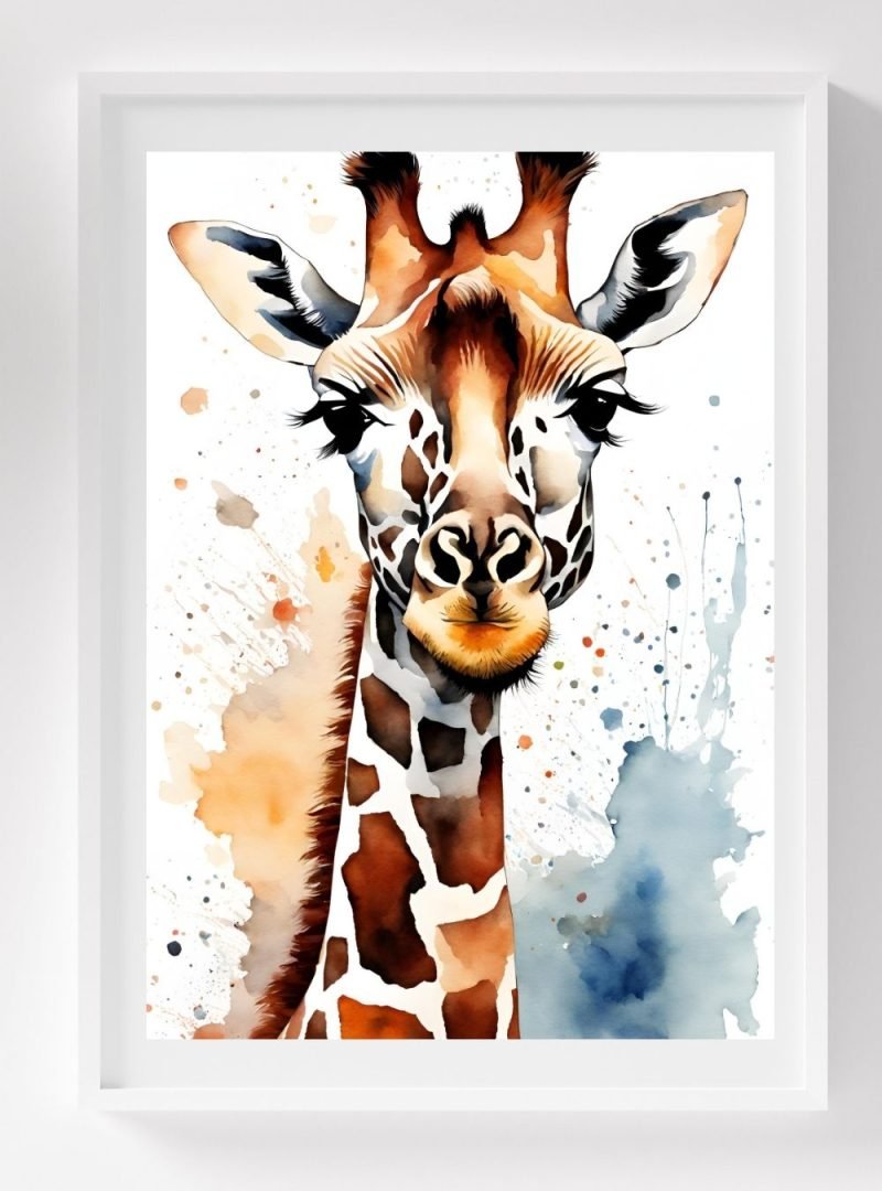 Watercolor Cute Gireffe Art Print poster