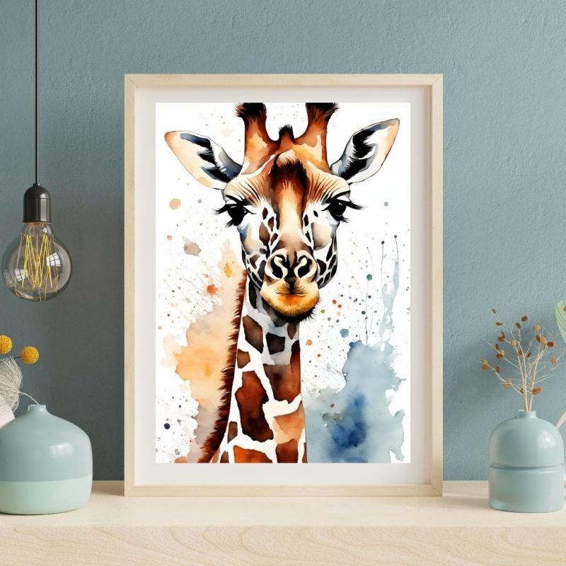 Watercolor Cute Gireffe Art Print wall art