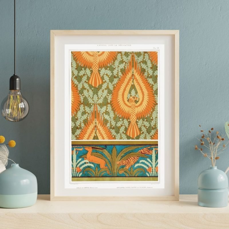 Antelopes, Tigers, Cacti and Palm Trees poster Print