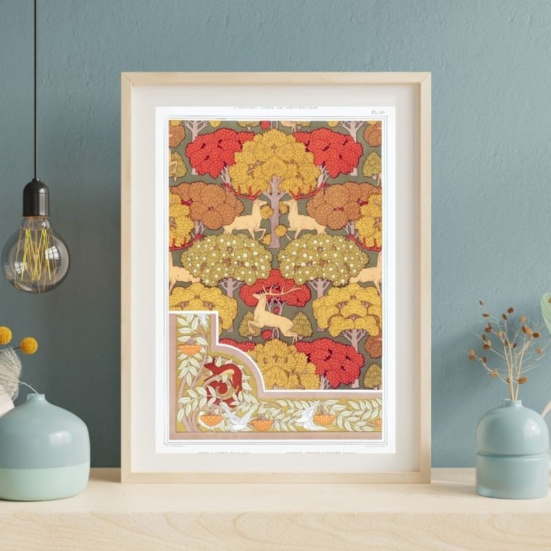 Deer and Trees Squirrel Birds and Mountain Ash framed Wall Art