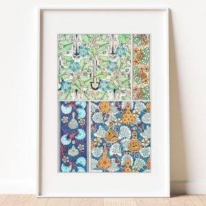 White flowered Gourd Blue Orange Green Wall Art