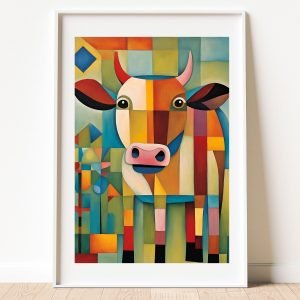 Abstract Art Cow Painting Print Framed