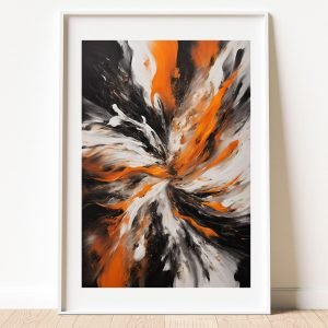 Abstract Black White and Orange Painting Print framed