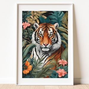 Black White Striped Orange Tiger Art Print