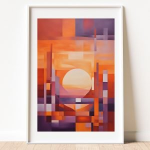 Geometric Abstract Sunset Landscape Painting Print